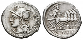 Baebius. Marcius Baebius Q.f. Tampilus. Denarius. 137 BC. Rome. (Ffc-198). (Craw-326/1a). (Cal-269). Anv.: Head of Roma Ieft, X below chin, TAMPIL, be...