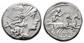 Cornelius. P. Cornelias Sulla. Denarius. 151 BC. Rome. (Ffc-607). (Craw-205/1). (Cal-468b). Anv.: Head of Roma right. X behind. Rev.: Victory holding ...