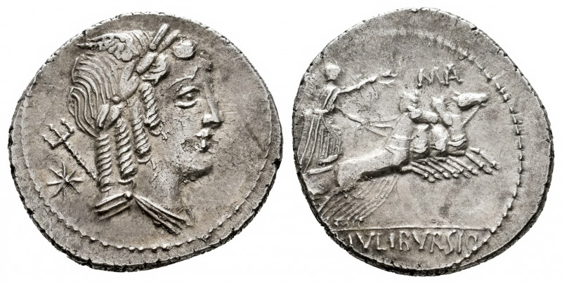 Julius. L. Julius Bursio. Denarius. 85 BC. Auxiliary mint of Rome. (Ffc-771). (C...