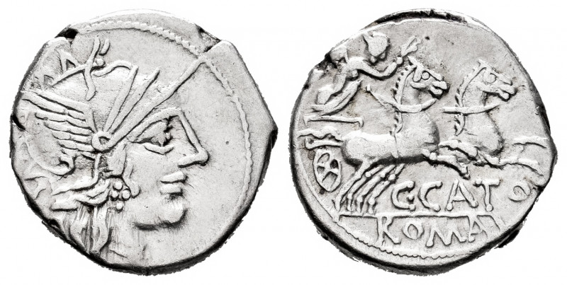 Porcius. C. Porcius Cato. Denarius. 123 BC. Auxiliary mint of Rome. (Ffc-1050). ...