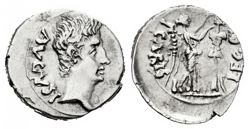 Augustus. P. Carisius. Quinarius. 25-23 BC. Emerita (Mérida). (Ric-1a). (Rsc-386...
