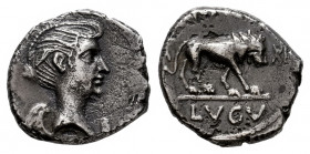Mark Antony. Quinarius. Late summer-autumn 43 BC. Lugdunum. (Craw-489/5). (Sydenham-1160). (Rsc-4). Anv.: Winged bust of Victory to right, with the li...
