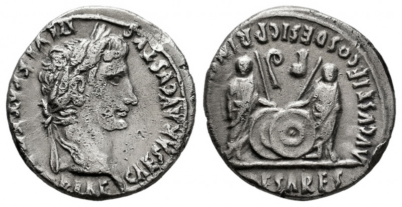 Augustus. Denarius. 7-6 BC. Lugdunum. (Ffc-25). (Ric-210). (Cal-855). Anv.: CAES...