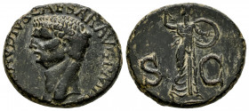 Claudius. Unit. 41-50 AD. Rome. (Ric-I 100). (Bmcre-149). Anv.: (TI CL)AVDIVS CAESAR AVG P M T(R P IMP), bare head to left. Rev.: Minerva standing fac...
