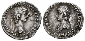 Claudius with Nero. Denarius. 51-54 AD. Lugdunum. (Ric-I 83). (Bmcre-80). (Rsc-5). Anv.: TI CLAVD CAESAR AVG GERM P M TRIB POT P P, laureate head to r...