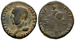 Vitellius. Unit. 69 AD. Tarraco. (Ric-I 41). Anv.: A VITELLIVS IMP GERMAN: Laureate head to left; globe at point of neck. Rev.: (CO)NSENSVS HISPANIARV...
