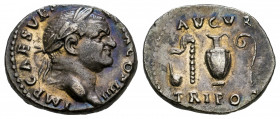 Vespasian. Denarius. 72-73 AD. Rome. (Ric-356). (Bmcre-64). (Rsc-45). Anv.: IMP CAES VES(P AVG P) M COS IIII, laureate head to right. Rev.: AVGVR TRI ...