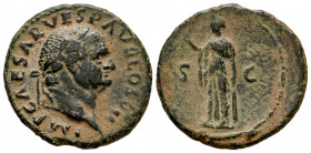 Vespasian. Unit. 76 AD. Rome. (Ric-II 1. 894). (Bmcre-725). Anv.: IMP CAESAR VESP AVG COS VII, laureate head to right. Rev.: Spes standing to left, ho...