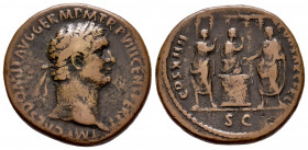 Domitian. Unit. 88 AD. Rome. (Ric-623). (Bmcre-434). (C-85). Anv.: IMP CAES DOMIT AVG GERM P M TR P VIII CENS PER P P, laureate bust right. Rev.: COS ...