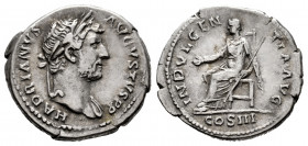 Hadrian. Denarius. 129-130 AD. Rome. (Ric-1020 var). (Bmc-549 var). (C-854 var). Anv.: HADRIANVS AVGVSTVS P P Laureate and draped bust to right, sligh...