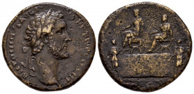Antoninus Pius. Sestertius. 140-144 AD. Rome. (Ric-III 628). (Bmcre-1293). Anv.: ANTONINVS AVG PIVS P P TR P COS III, laureate head to right. Rev.: Em...