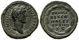Antoninus Pius. Unit. 147-148 AD. Rome. (Ric-III 853a). (Bmcre-1817). Anv.: ANTONINVS AVG PIVS P P TR P XI, laureate head to right. Rev.: PRIMI DECENN...