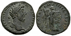 Marcus Aurelius. Sestertius. 166 AD. Rome. (Ric-III 931). (Bmcre-1289). (C-807). Anv.: M AVREL ANTONINVS AVG ARM PARTH MAX, laureate head to right. Re...