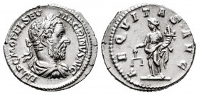 Macrinus. Denarius. 217-218 AD. Rome. (Ric-IV 53). (Bmcre-59). (Rsc-2b). Anv.: IMP C M OPEL SEV MACRINVS AVG, laureate, draped and cuirassed bust to r...