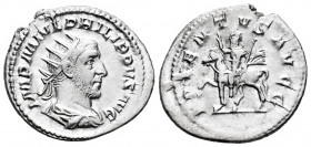 Philip I. Antoninianus. 244-247 AD. Rome. (Ric-26b). (Rsc-3). Rev.: ADVENTVS AVGG, emperor riding to left, holding spear and raising hand. Ag. 4,14 g....