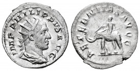 Philip I. Antoninianus. 247-249 AD. Rome. (Ric-58). (Rsc-17). Rev.: AETERNITAS AVGG, elephant walking to left, guided by mahout. Ag. 3,91 g. Very rare...