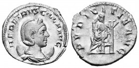 Herennia Etruscilla. Antoninianus. 250 AD. Rome. (Ric-59b). (Rsc-19). Rev.: PVDICITIA AVG, Pudicitia seated to left, drawing veil from face and holdin...