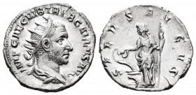 Trebonianus Gallus. Antoninianus. 251-253 AD. Rome. (Ric-46a (SALVS AVGG)). Rev.: SALVS AVGVS. Salus standing left with sceptre, feeding snake rising ...