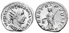 Trebonianus Gallus. Antoninianus. 252-253 AD. Rome. (Ric-50). Rev.: LIBERTAS PVBLICA Libertas standing front, head to left, holding pileus in her righ...