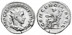 Volusian. Antoninianus. 251-253 AD. Rome. (Ric-168). (Rsc-25). Rev.: CONCORDIA AVGG, Concordia seated to left, holding patera and double cornucopiae. ...