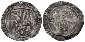 Catholic Kings (1474-1504). 1 real. Segovia. A. (Cal-393). Ag. 2,43 g. Planchet crack. Scarce. VF. Est...150,00. 

Spanish Description: Fernando e I...