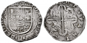 Philip II (1556-1598). 2 reales. Sevilla. (Cal-400). Ag. 6,82 g. Fleur de lis between shield and crown. "Square d" assayer on reverse. VF. Est...100,0...