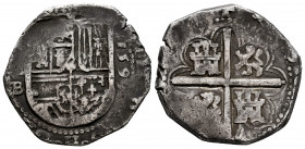 Philip II (1556-1598). 4 reales. 159(3)?. Sevilla. B. (Cal-588). Ag. 13,64 g. Vertical date with four digits to the right of shield. VF. Est...120,00....