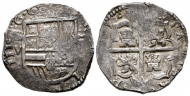 Philip III (1598-1621). 4 reales. 1614. Sevilla. V. (Cal-814). Ag. 13,68 g. Date starts at 9 o´clock. Digit "1" of the date are "J". Beautiful patina....