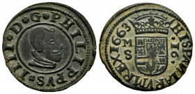 Philip IV (1621-1665). 16 maravedis. 1663. Madrid. S. (Cal-475). Ae. 4,83 g. Almost XF/Choice VF. Est...50,00. 

Spanish Description: Felipe IV (162...
