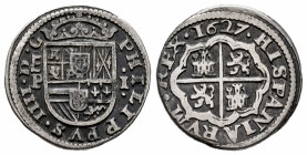 Philip IV (1621-1665). 1 real. 1627. Segovia. P. (Cal-784). Ag. 3,05 g. VF. Est...70,00. 

Spanish Description: Felipe IV (1621-1665). 1 real. 1627....