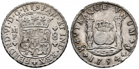 Ferdinand VI (1746-1759). 8 reales. 1754. Mexico. MF. (Cal-482). Ag. 26,96 g. Nicks on edge. Choice VF. Est...400,00. 

Spanish Description: Fernand...