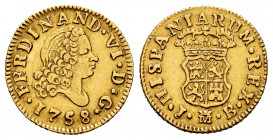 Ferdinand VI (1746-1759). 1/2 escudo. 1758. Madrid. JB. (Cal-564). Au. 1,74 g. Choice VF. Est...180,00. 

Spanish Description: Fernando VI (1746-175...
