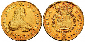Ferdinand VI (1746-1759). 8 escudos. 1753. Santiago. J. (Cal-827). (Cal onza-646). Au. 27,01 g. Some weak strike. Original luster. Rare. Almost XF/XF....