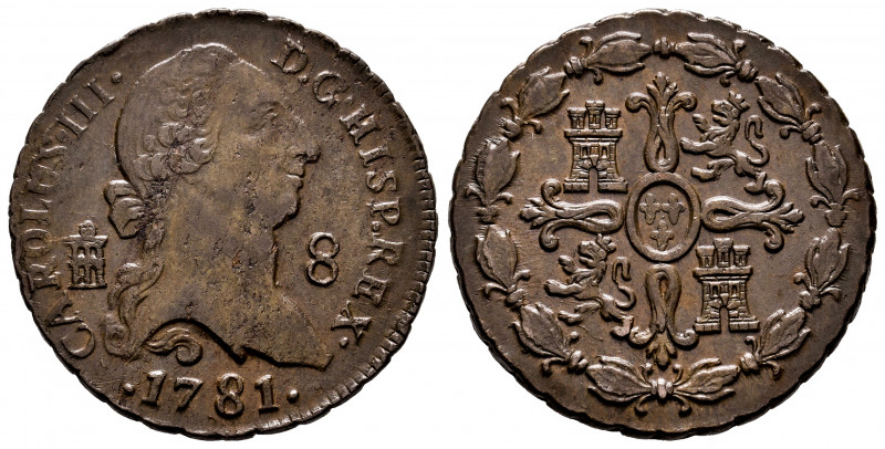 Charles III (1759-1788). 8 maravedis. 1781. Segovia. (Cal-78). Ae. 11,70 g. Scar...