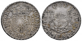 Charles III (1759-1788). 2 reales. 1761. Mexico. M. (Cal-643). Ag. 6,75 g. Toned. Choice VF. Est...200,00. 

Spanish Description: Carlos III (1759-1...