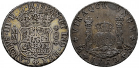 Charles III (1759-1788). 8 reales. 1762. Mexico. MM. (Cal-1080). Ag. 27,04 g. Toned. Choice VF. Est...350,00. 

Spanish Description: Carlos III (175...