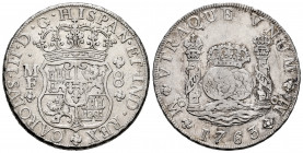 Charles III (1759-1788). 8 reales. 1763. Mexico. MF. (Cal-1086). Ag. 26,95 g. VF. Est...300,00. 

Spanish Description: Carlos III (1759-1788). 8 rea...