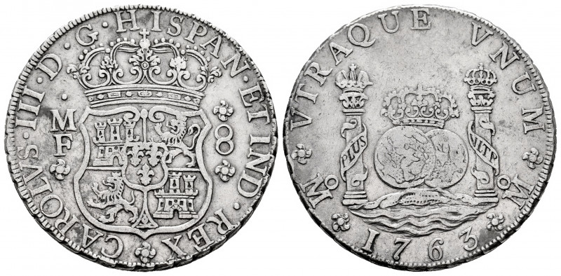 Charles III (1759-1788). 8 reales. 1763. Mexico. MF. (Cal-1086). Ag. 27,01 g. Ch...