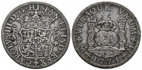Charles III (1759-1788). 8 reales. 1771. Mexico. FM. (Cal-1103). Ag. 27,81 g. Toned. Choice VF. Est...400,00. 

Spanish Description: Carlos III (175...