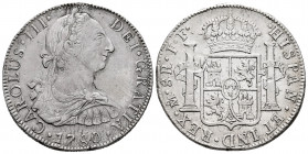 Charles III (1759-1788). 8 reales. 1780. Mexico. FF. (Cal-1120). Ag. 26,54 g. Scratches. Cleaned. Almost VF. Est...80,00. 

Spanish Description: Car...
