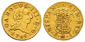 Charles III (1759-1788). 1/2 escudo. 1769. Madrid. PJ. (Cal-1253). Au. 1,67 g. Hairlines on reverse. Choice VF. Est...180,00. 

Spanish Description:...