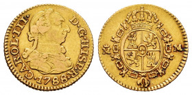 Charles III (1759-1788). 1/2 escudo. 1788. Madrid. M. (Cal-1286). Au. 1,71 g. VF. Est...160,00. 

Spanish Description: Carlos III (1759-1788). 1/2 e...