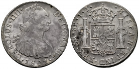 Charles IV (1788-1808). 8 reales. 1801. Lima. JJ. (Cal-919). Ag. 27,56 g. Minor rust. Choice VF/VF. Est...120,00. 

Spanish Description: Carlos IV (...