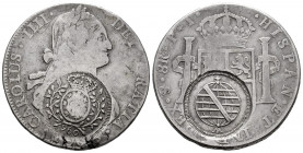 Charles IV (1788-1808). 8 reales. 1808¿?. Potosí. PJ. (Cal-tipo 114). Ag. 26,60 g. Double counterstamp of Minas Gerais to circulate in Brazil (MBC+). ...