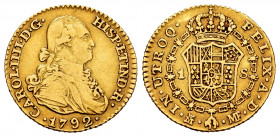 Charles IV (1788-1808). 1 escudo. 1792. Madrid. MF. (Cal-1792). Au. 3,26 g. Almost VF/VF. Est...250,00. 

Spanish Description: Carlos IV (1788-1808)...