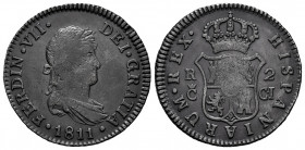 Ferdinand VII (1808-1833). 2 reales. 1811. Cadiz. CI. (Cal-726). Ag. 5,72 g. Dark patina. Almost VF. Est...60,00. 

Spanish Description: Fernando VI...