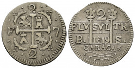 Ferdinand VII (1808-1833). 2 reales. 1819. Caracas. BS. (Cal-732). Ag. 4,71 g. Lions and castles. Rare. Choice VF. Est...600,00. 

Spanish Descripti...