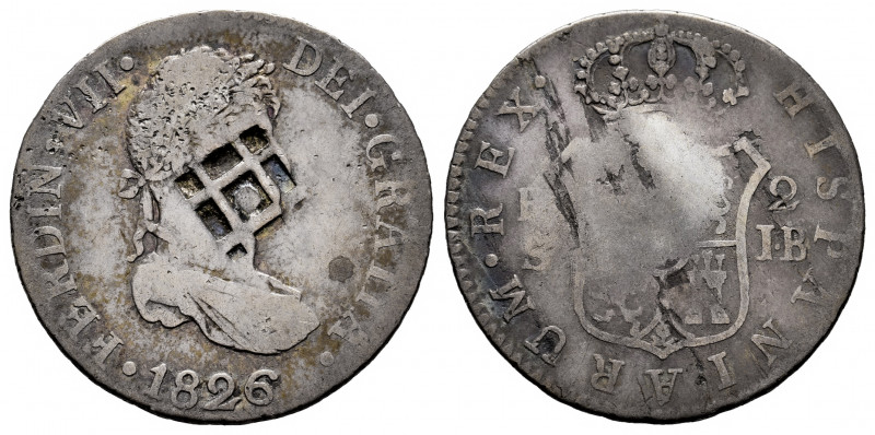 Ferdinand VII (1808-1833). 2 reales. 1826. Sevilla. JB. (Cal-958 var). Ag. 5,67 ...