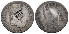 Ferdinand VII (1808-1833). 2 reales. 1826. Sevilla. JB. (Cal-958 var). Ag. 5,67 g. Vique's (Cuba) counterstamp. Choice F. Est...50,00. 

Spanish Des...