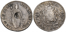 Elizabeth II (1833-1868). 8 reales. 1834. Lima. MM. (Cal-668). Ag. 23,37 g. YII crowned counterstamp for circulation in Manila. Almost VF. Est...200,0...